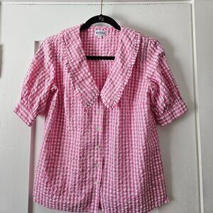 Brora Pink Gingham Chelsea Collar Blouse UK 8 US 4 ASO Kate Middleton
